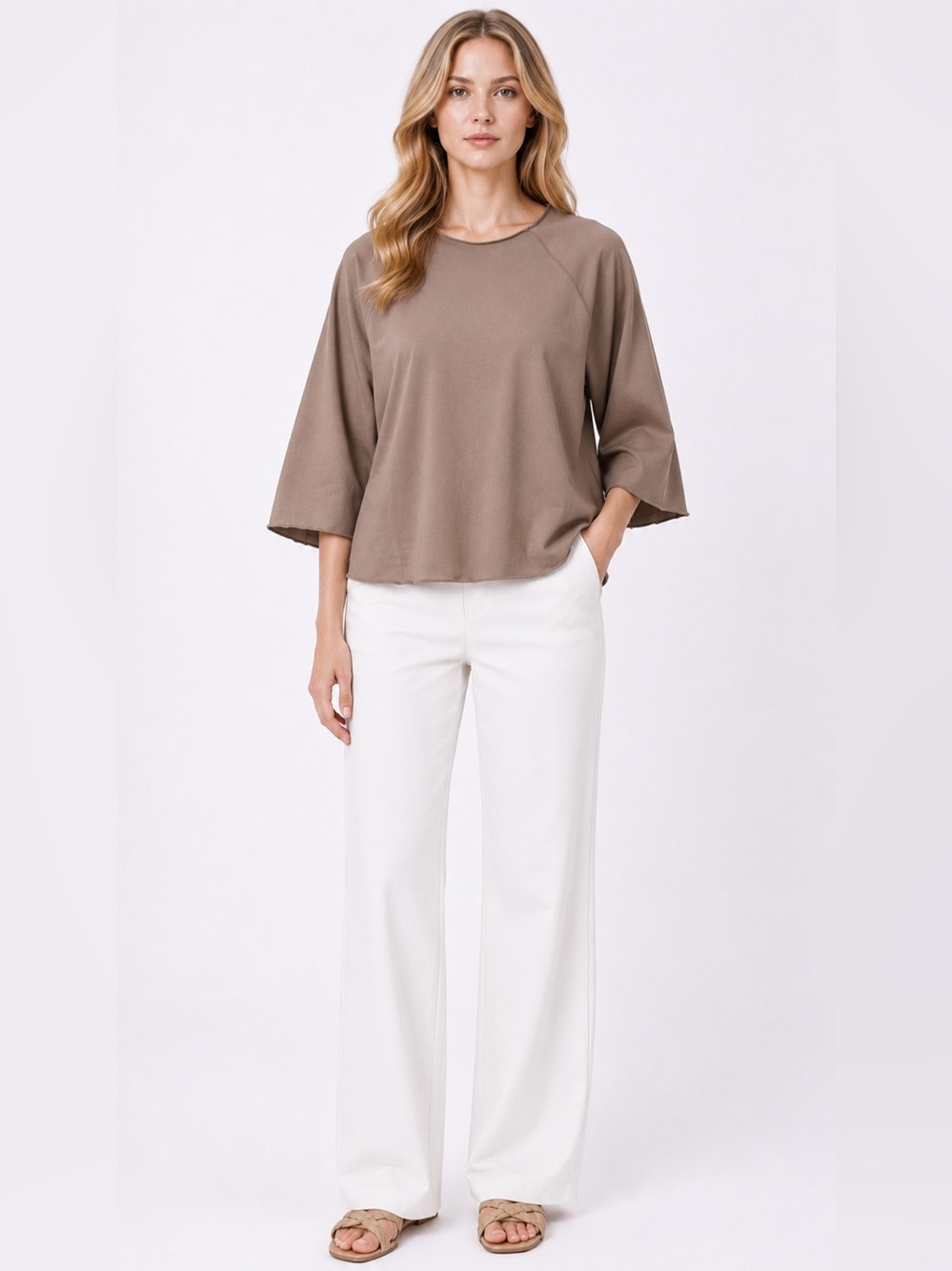 Missguided Large Sweatshirt Brown Raw Hem Neck Long Sleeve Top Boho Lagenlook L